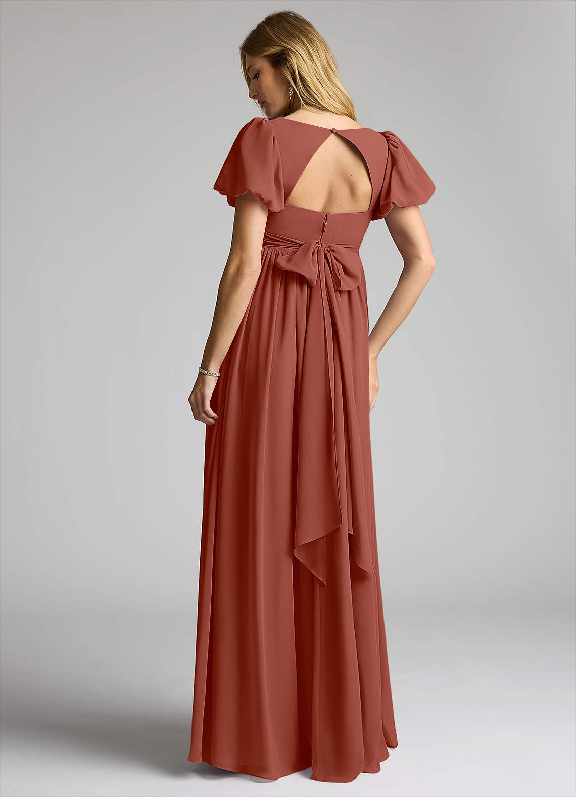 Azazie Madisynn Probar vestidos en casa Vestido de Lazo Hasta el suelo Gasa image1