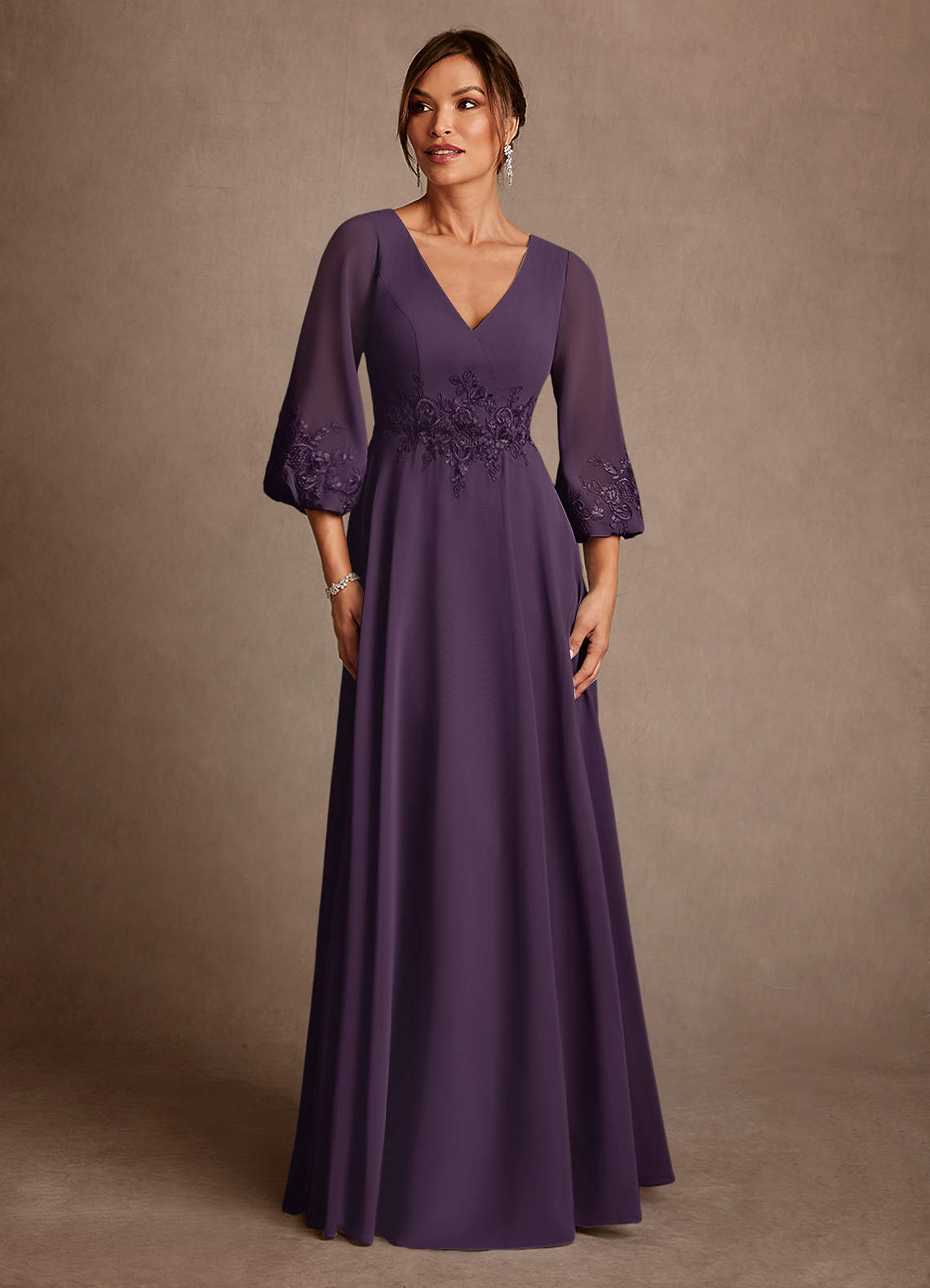 Azazie Yorba Mother of the Bride Dresses Plum A-Line Lace Chiffon Dress image1