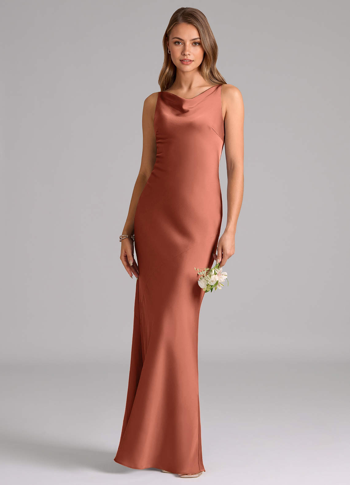 Azazie Allettie Brautjungfernkleider Meerjungfrau-Linie Stretch-Satin Kleid Lehm image1