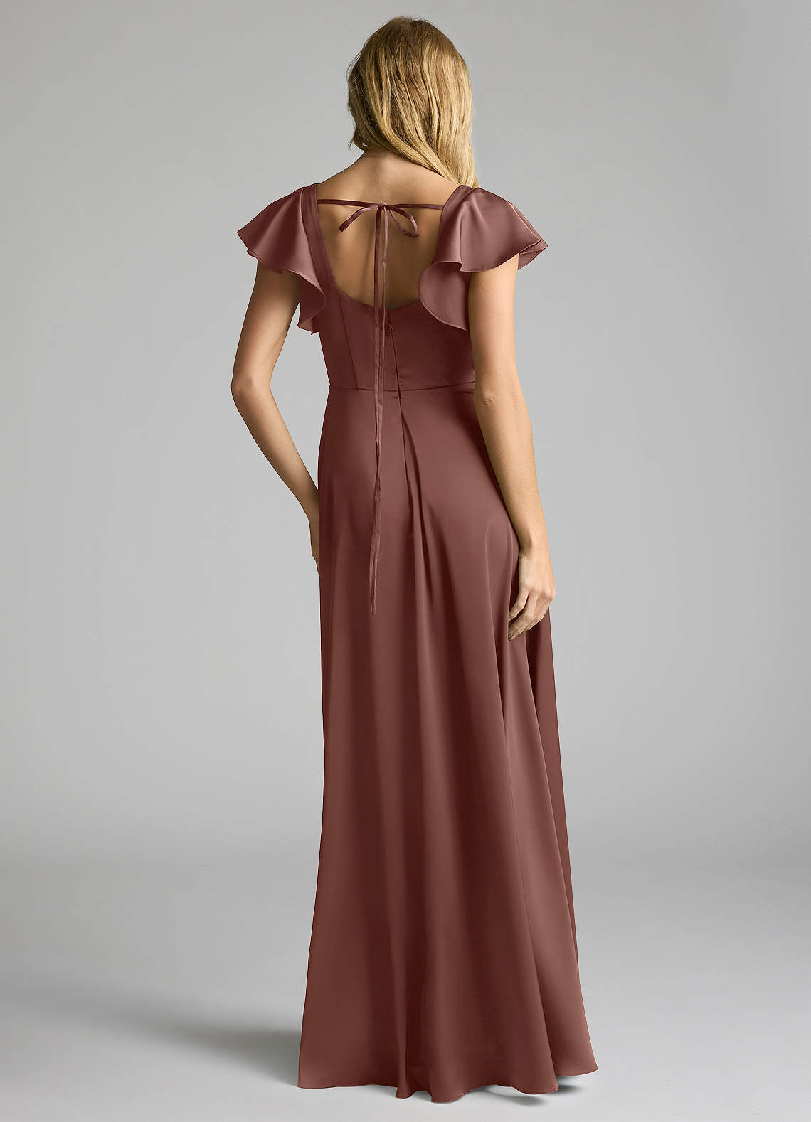 Azazie Bondi Vestidos de madrinha de casamento Vestir Café Expresso de Cetim elástico de Linha A com Arco image3