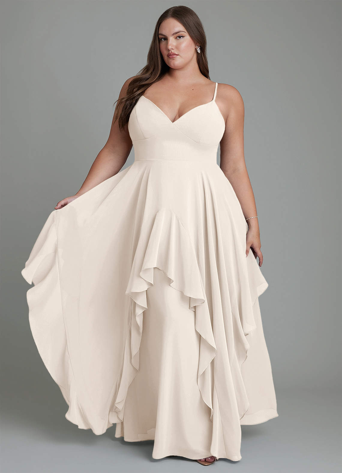 Azazie Zaina Bridesmaid Dresses White Alabaster A-Line Chiffon Dress image1