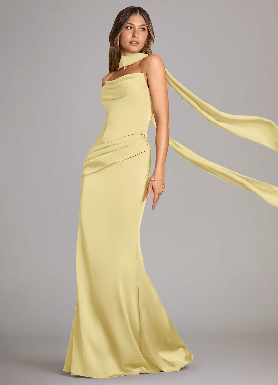 Azazie Sorrel Bridesmaid Dresses Lemon Sorbet Mermaid Strapless Stretch Satin Convertible Dress image3