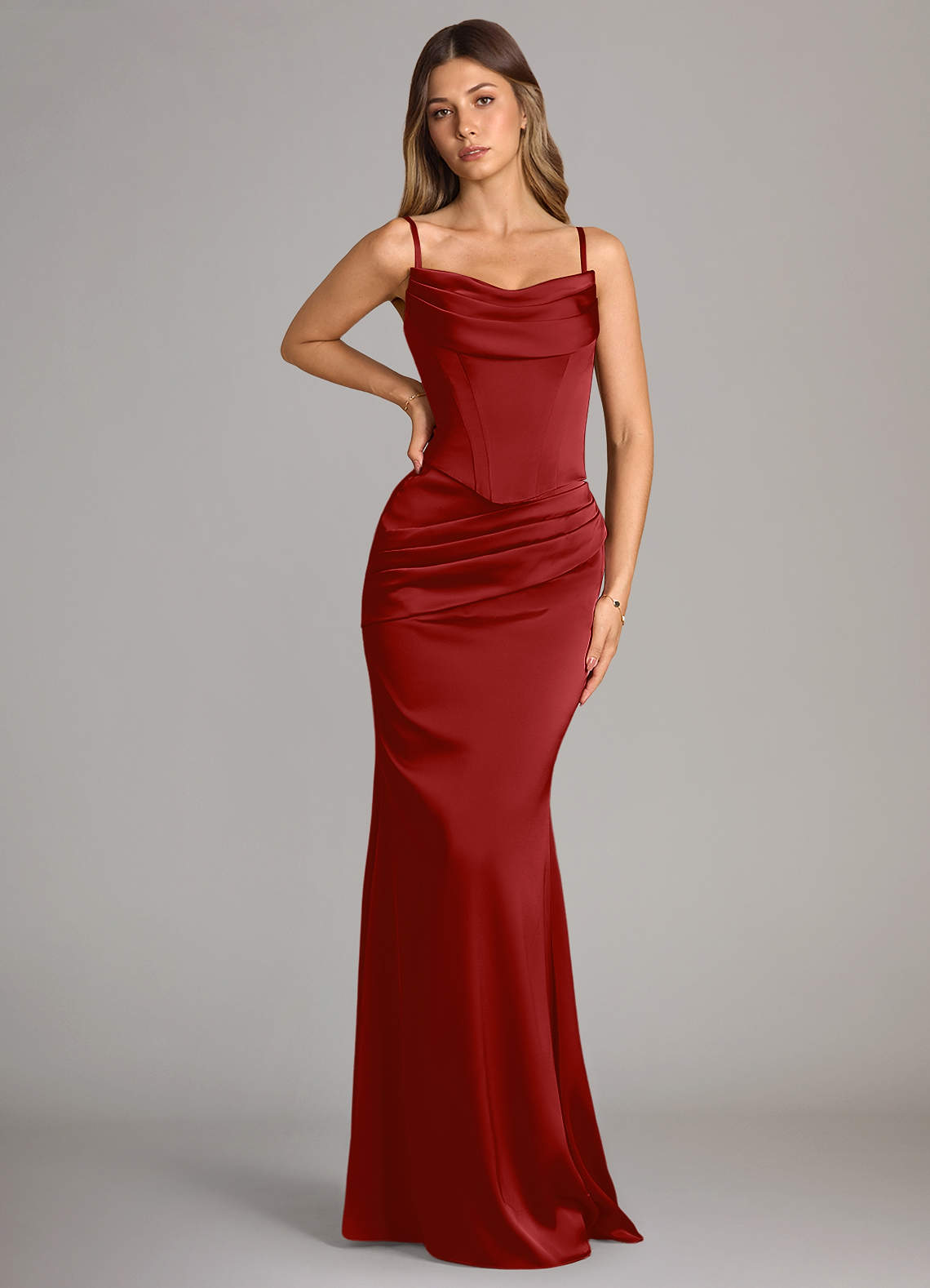 Azazie Sorrel At-home Try On Dresses Black Mermaid Strapless Stretch Satin Convertible Dress image5