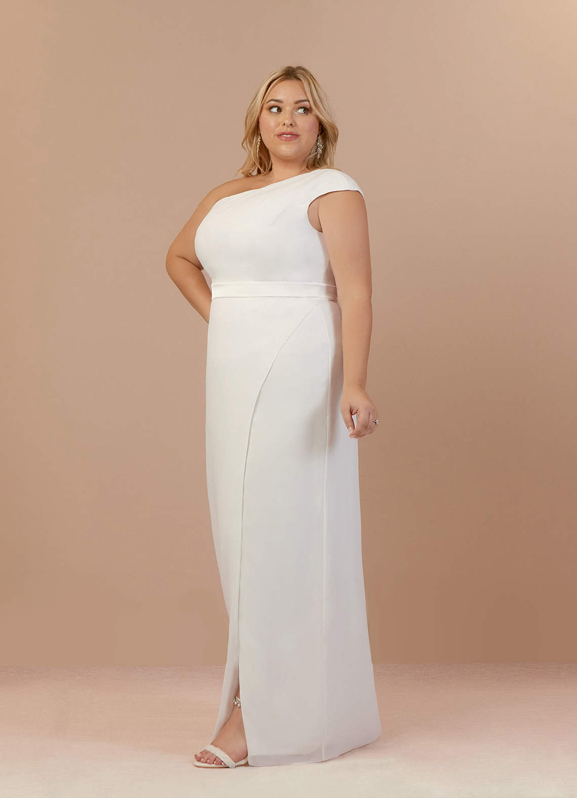 Azazie Oaklee Wedding Dresses Diamond White Sheath One Shoulder Stretch Satin Dress image12