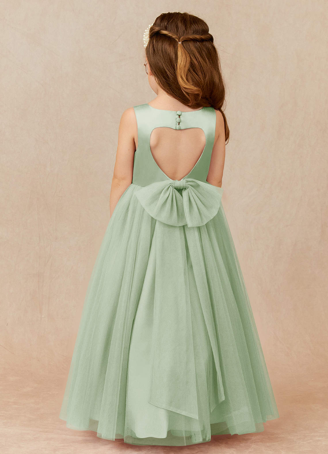 sage green tulle bridesmaid dress Dusty Sage Tulle Floor Length Off-the-Shoulder Bridesmaid Prom Dress main image 0