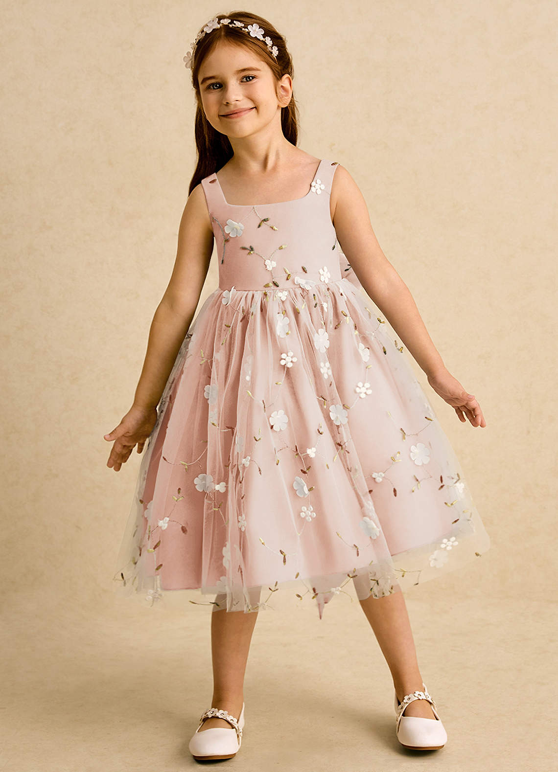 Azazie Bean Blumenmädchenkleider Ballkleid ärmellos Tüll Kleid Englisches Rosa image2
