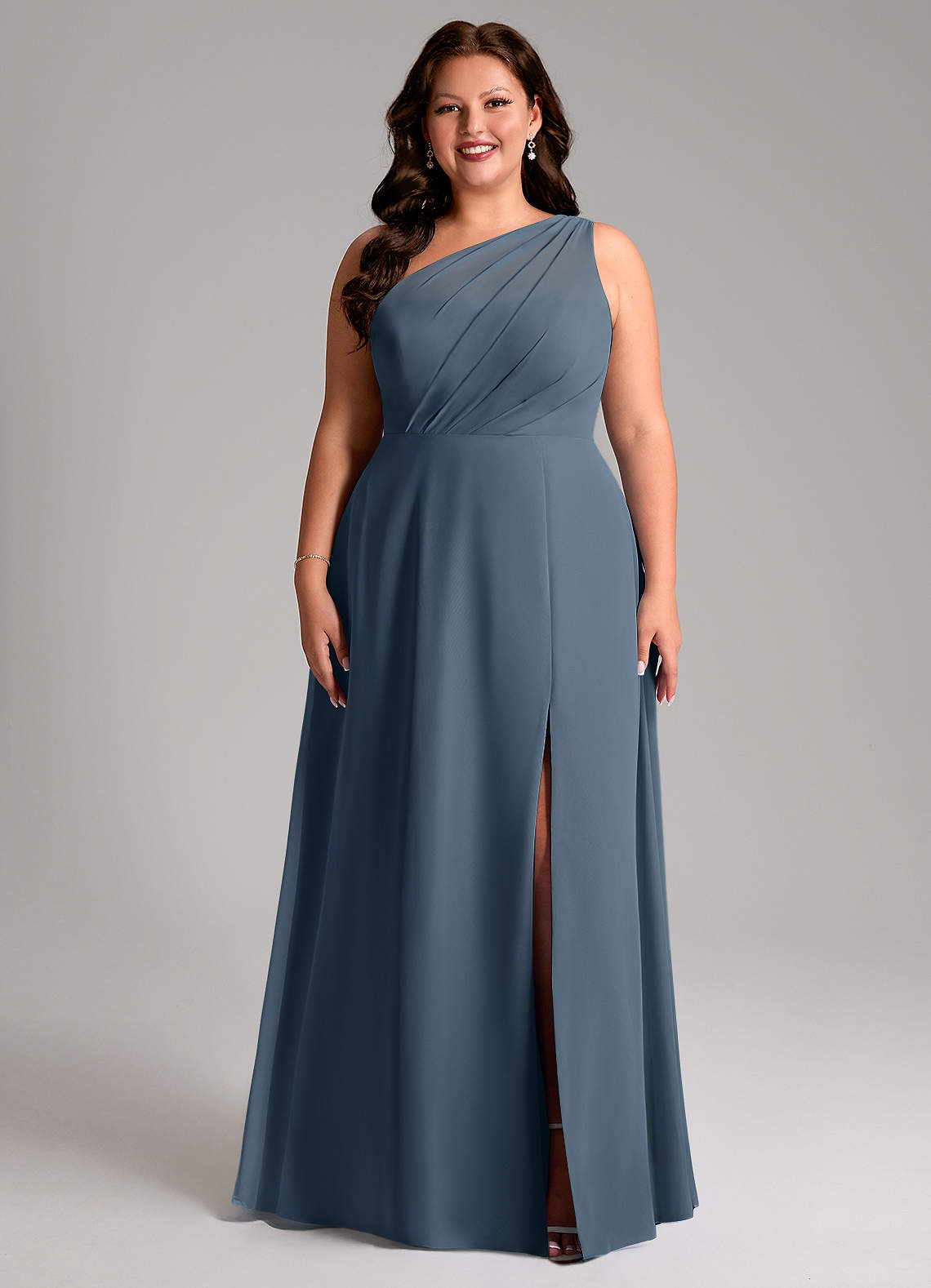 Azazie Phaedra Bridesmaid Dresses Neptune A-Line One Shoulder Chiffon Dress image1