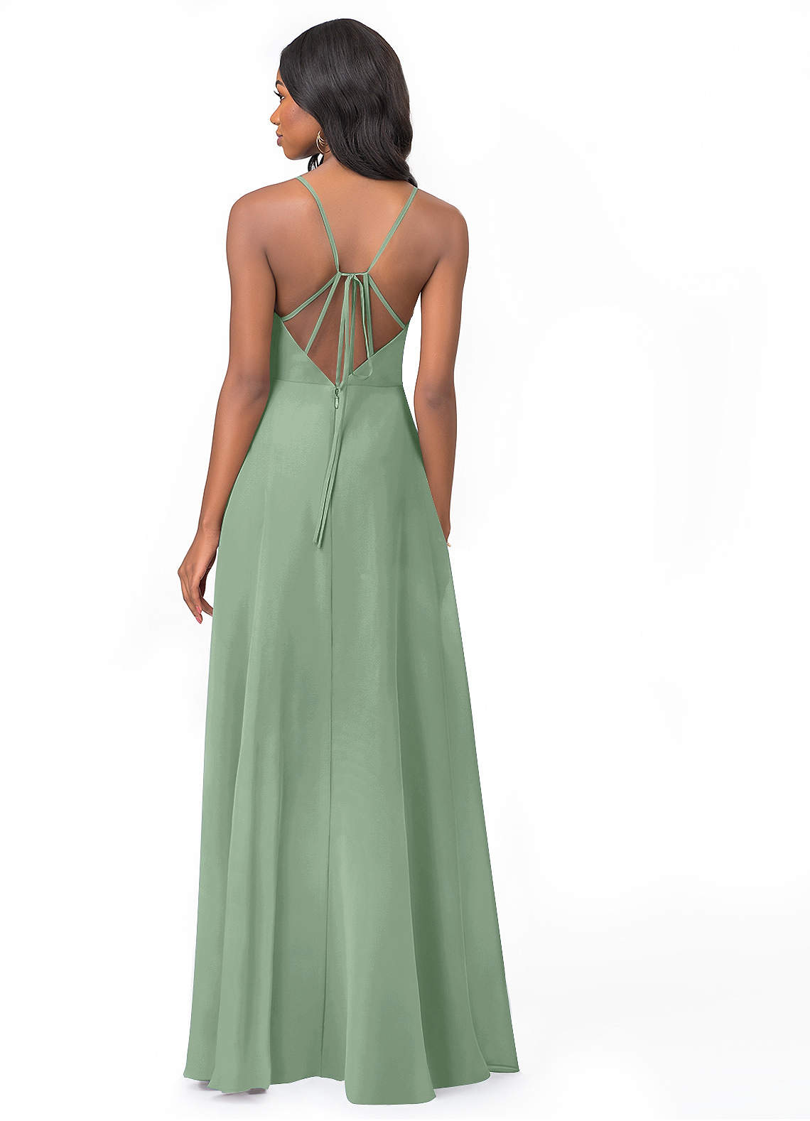 Azazie Everleigh Vestidos de damas de honor Vestido de Matcha de Gasa de Corte en A con Corazón plisado image1