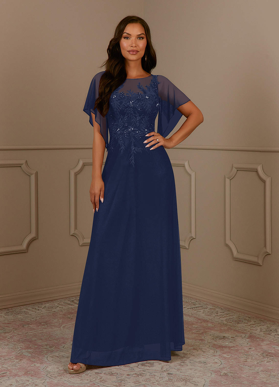Azazie Cavell Mother of the Bride Dresses Dark Navy A-Line Sequins Mesh Dress image1