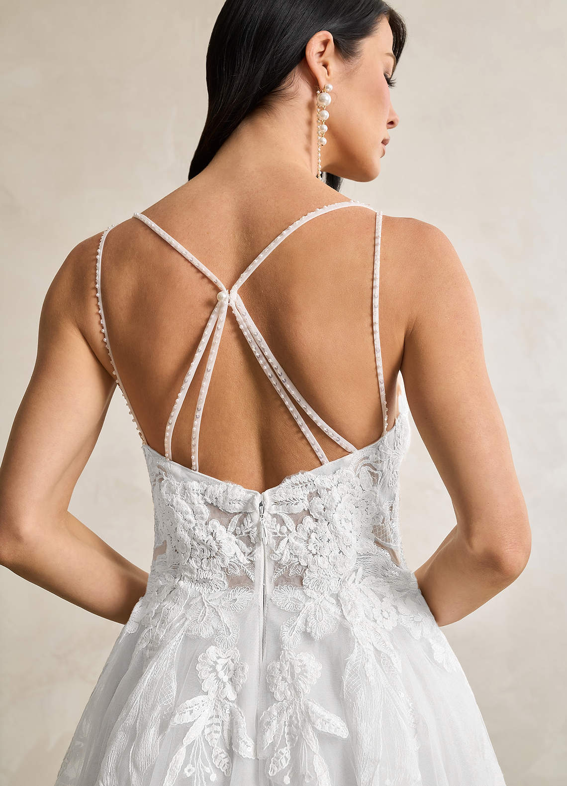 Azazie Lorenza Wedding Dresses Diamond White A-Line V-Neck Sequins Tulle Dress image8