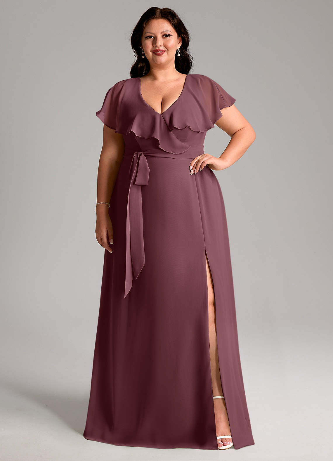 Azazie Lainey Bridesmaid Dresses Sangria A-Line with Pockets Chiffon Dress image1