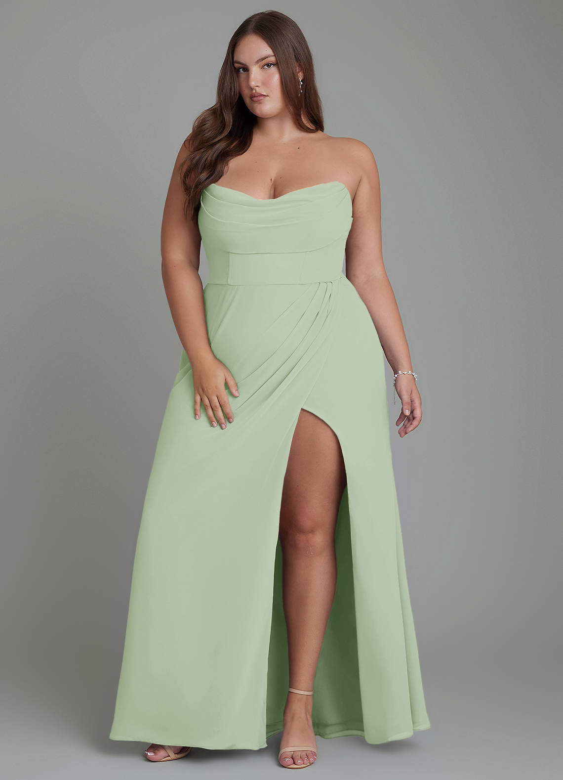 Azazie Johana Bridesmaid Dresses Dusty Sage Mermaid Off the Shoulder Chiffon Convertible Dress image15