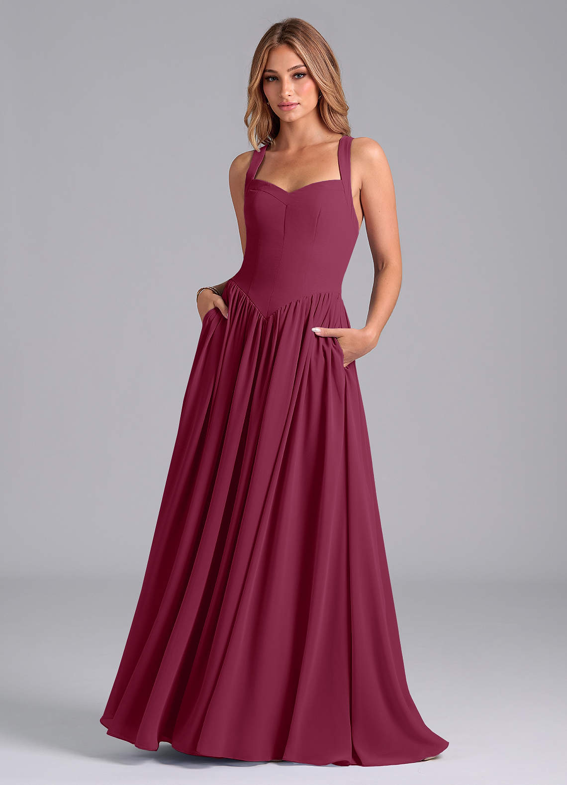 Azazie Francis Bridesmaid Dresses Mulberry A-Line Corset Chiffon Dress image1
