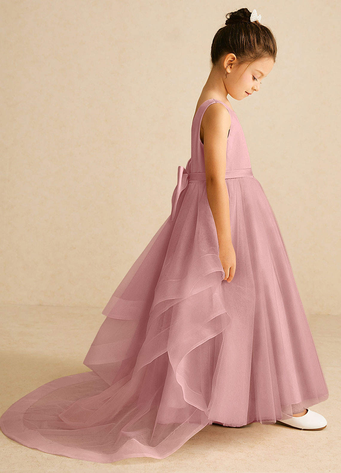 Azazie Pumpkin Flower Girl Dresses Dusty Rose A-Line Convertible Tulle Dress image2