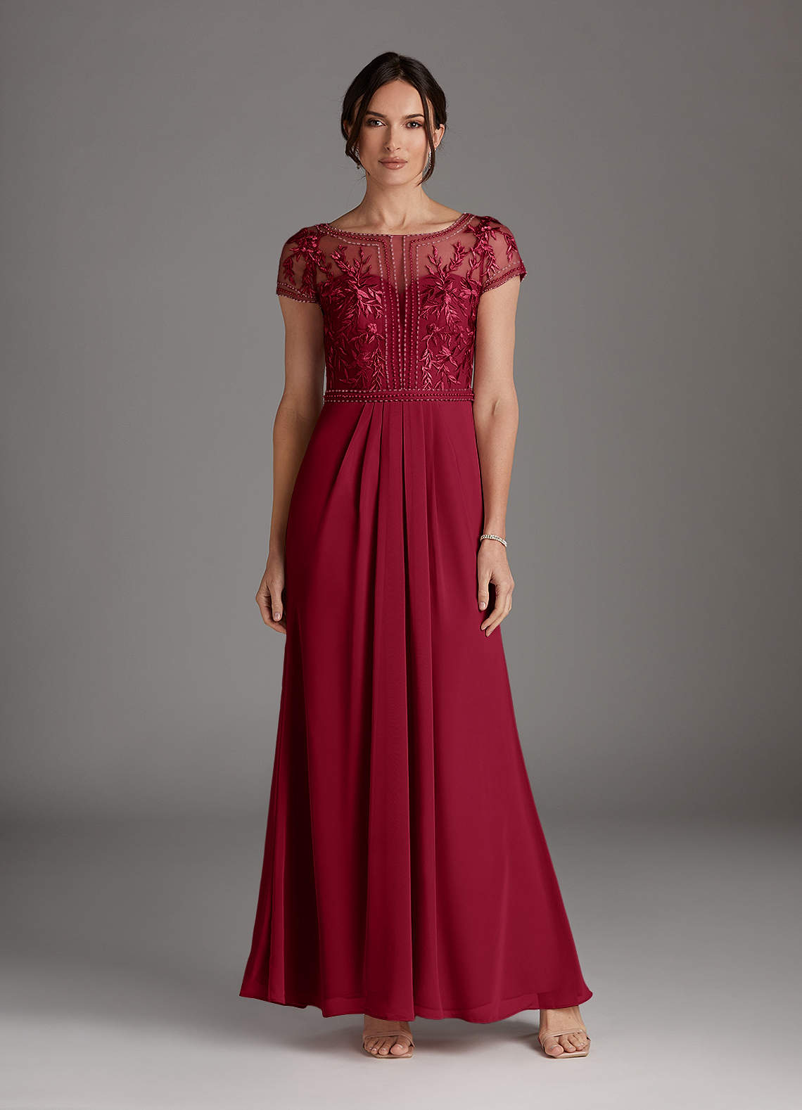 Azazie Silvia Abiti per la Madre della Sposa Abito A-Line in Chiffon Pizzo Borgogna image1