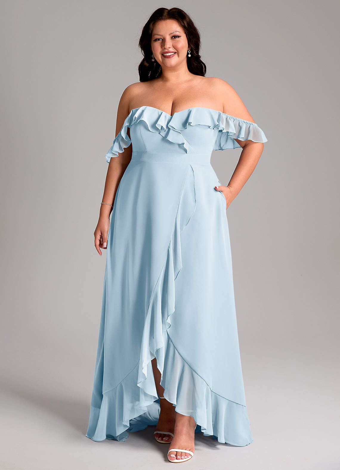 Azazie Lyra Bridesmaid Dresses Sky Blue A-Line Chiffon Convertible Dress image1