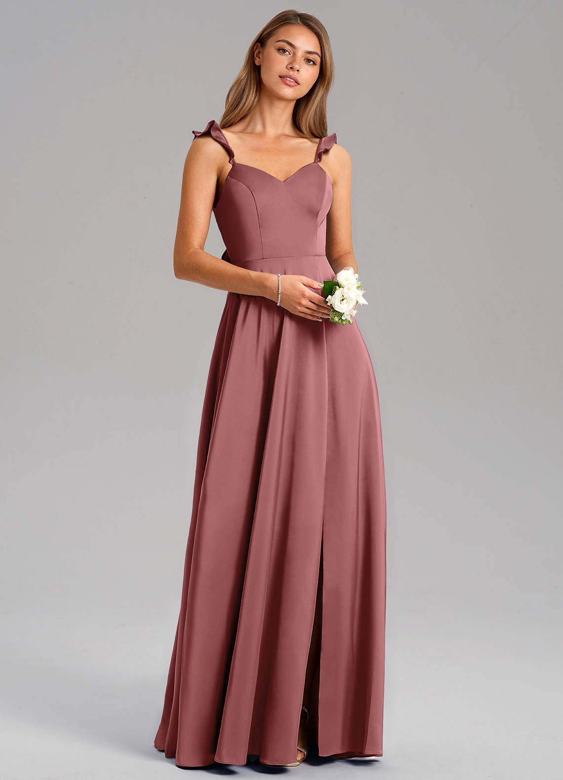 Azazie Everett Robes de demoiselle d'honneur Robe Trapèze en Satin extensible Améthyste image1