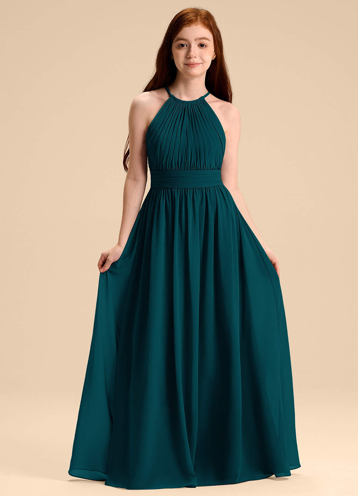 Azazie Malone Junior Pine A-Line Pleated Chiffon Dress image1