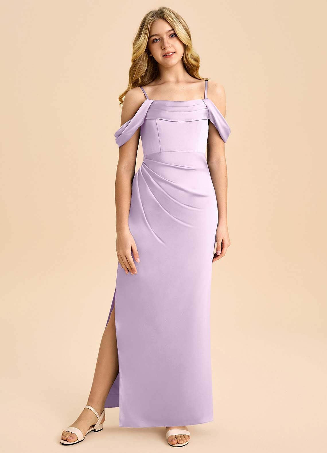 Azazie Saige Junior Klä av Tubklänning i Stretch Satin Av axeln image2