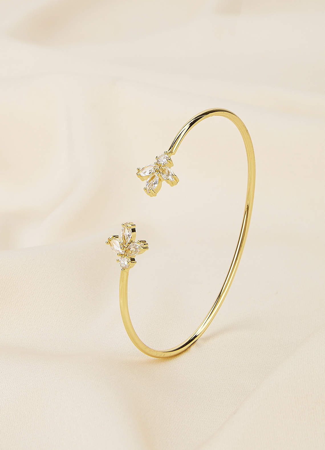 front Crystal Leaves End Cuff Bracelet