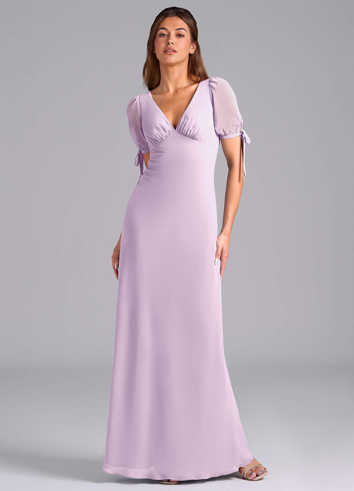 Azazie Pheby Jurken voor bruidsmeisjes Jurk van Chiffon met A-Lijn Geplooid Frosted Lila image1