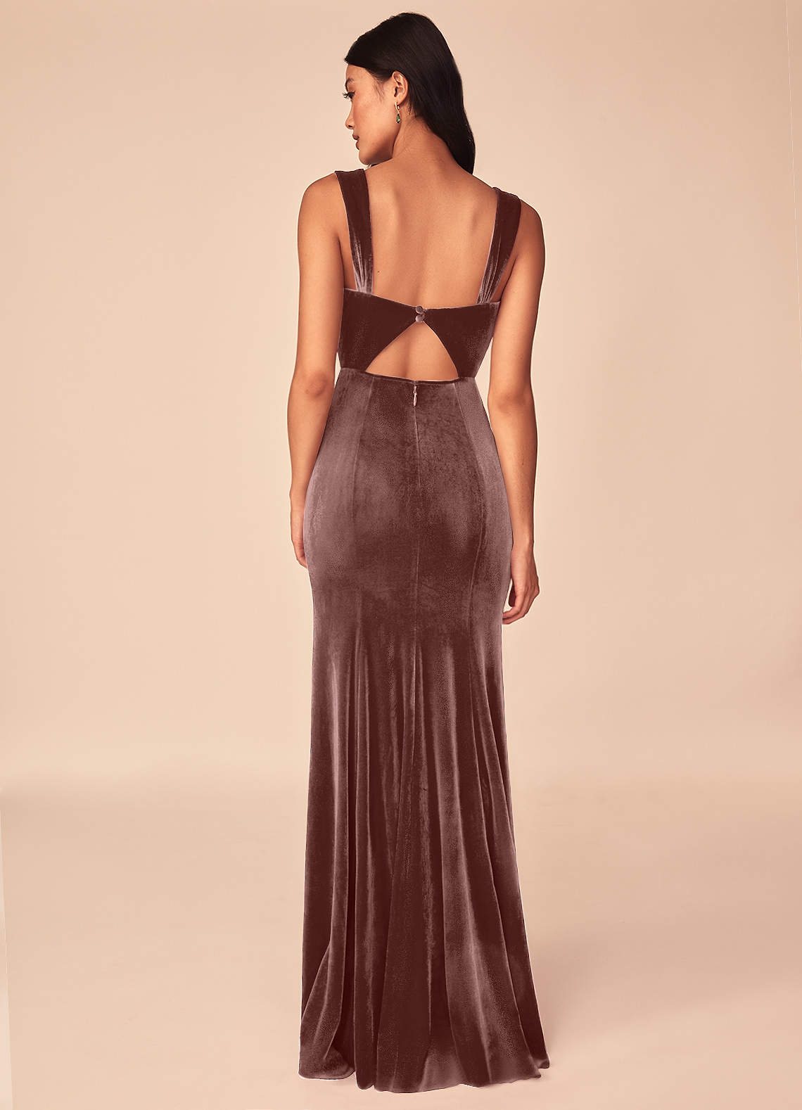 crepe and velvet bridesmaid dress with open back Classic Bell Sleeve V Neck Velvet Bridesmaid Dress with Pleats COCOMELODY CB0367, Forest Green