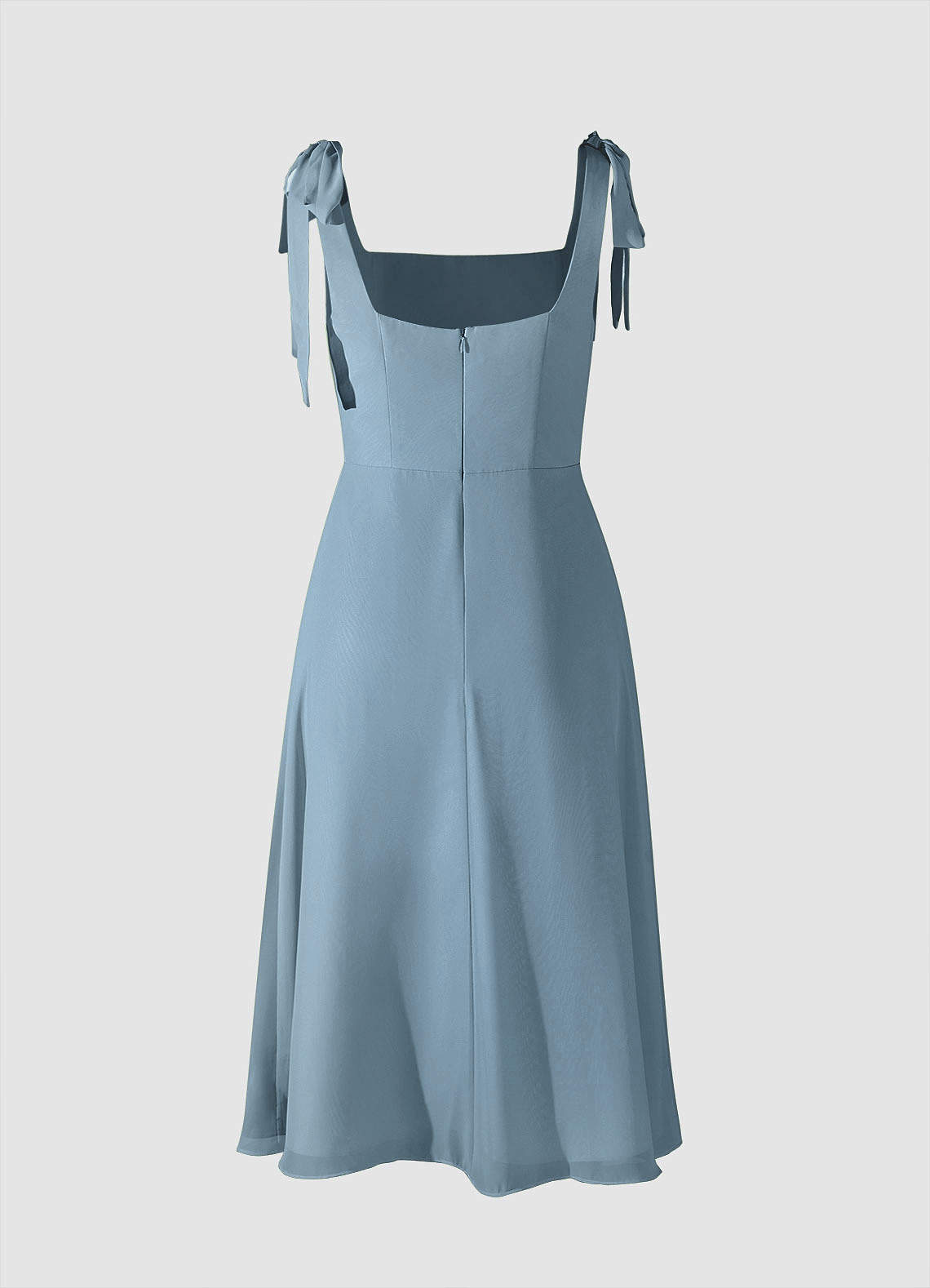 Bow Tie Dusty Blue Chiffon Midi Dress With Slit image1