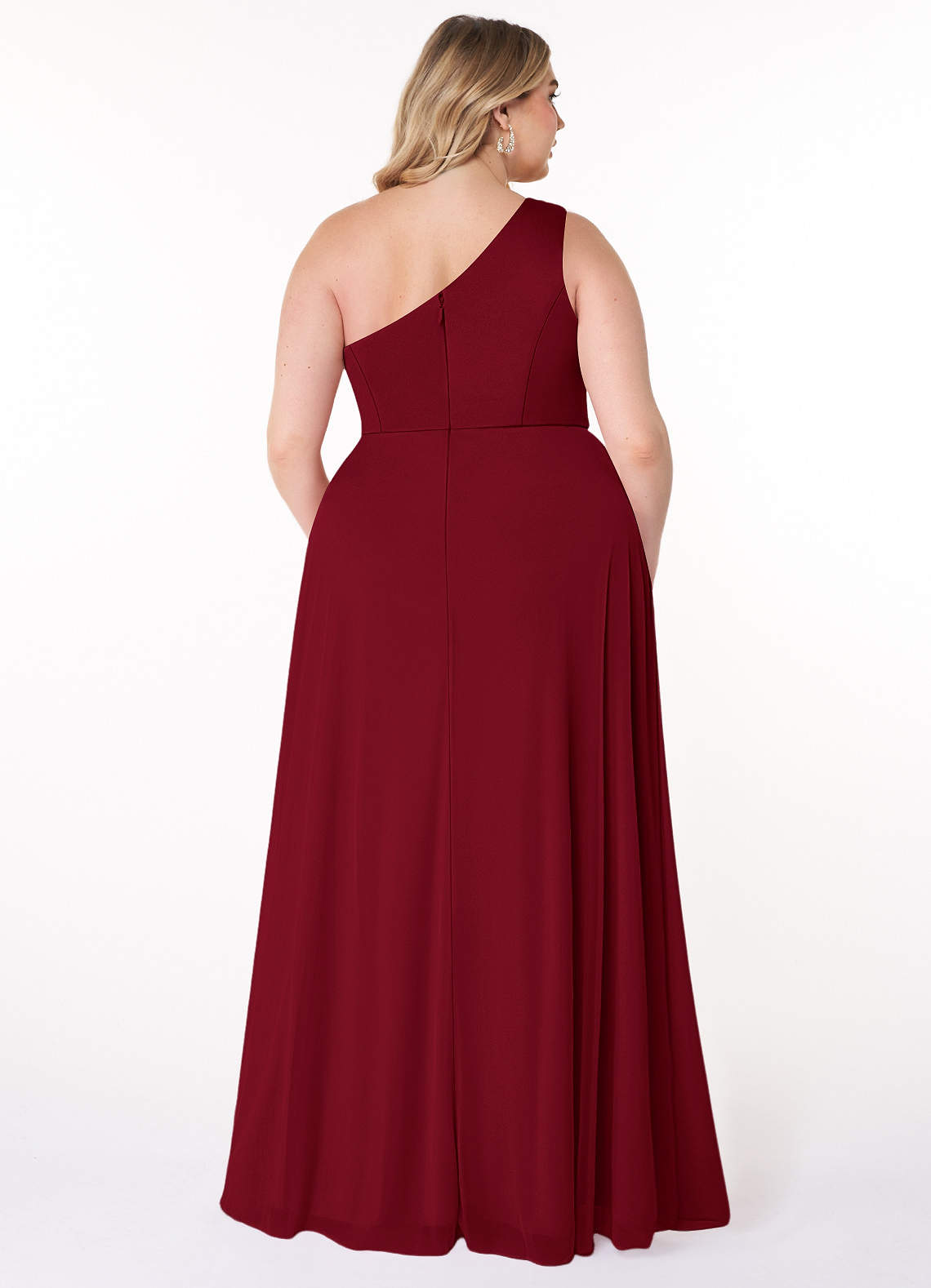 wine colored bridesmaid dresses amazon One Shoulder Wine Red Chiffon Long Bridesmaid Dress – FancyVestido main image 0