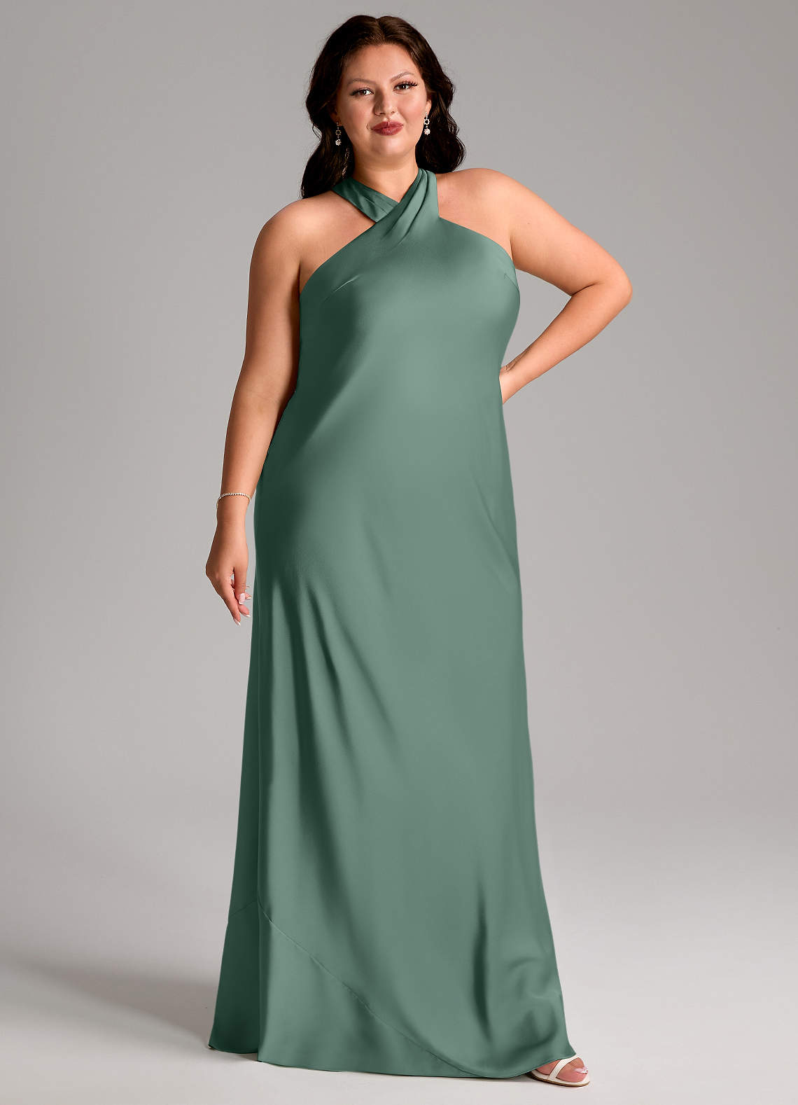 Azazie Doretta Bridesmaid Dresses Eucalyptus Mermaid Pleated Stretch Satin Dress image10