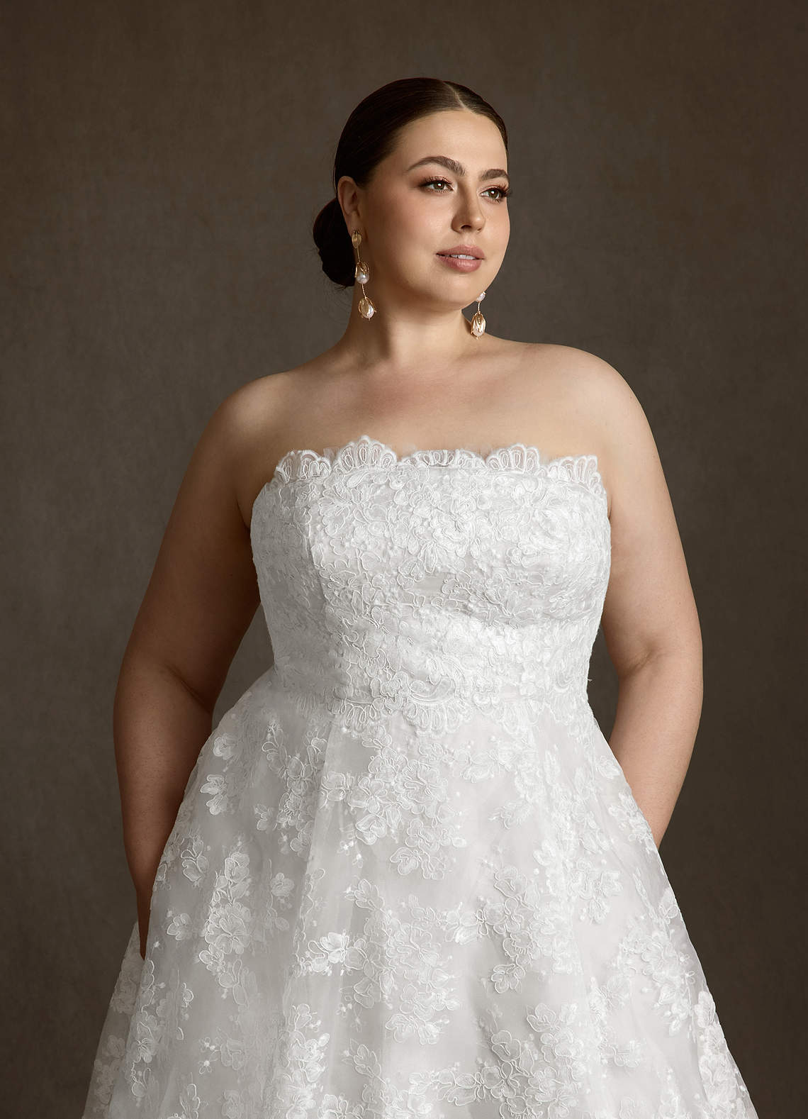 Azazie Hinata Wedding Dresses Diamond White Ball-Gown Strapless Lace Dress image17