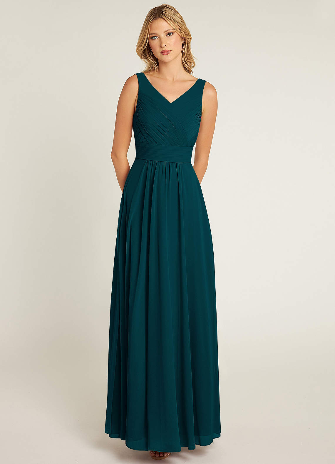 Azazie Pierrette Bridesmaid Dresses Pine A-Line Pleated Chiffon Dress image1
