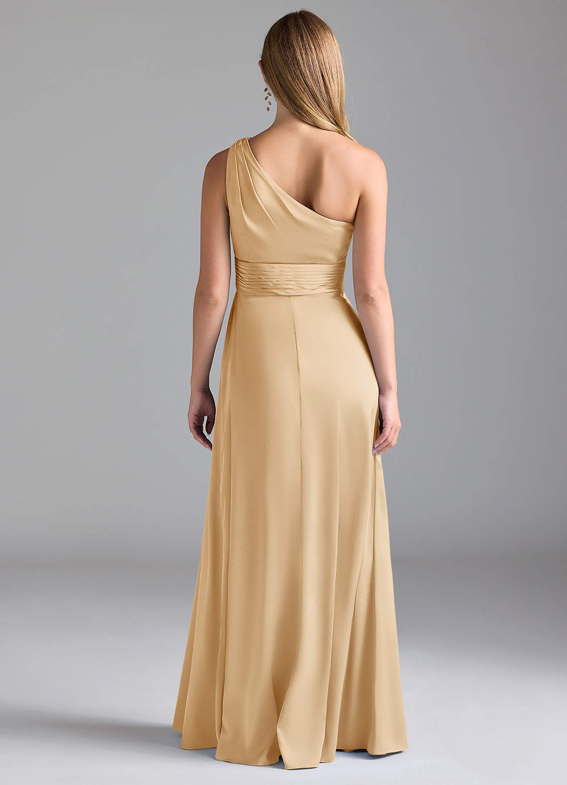 Azazie Dallas Gold Stretch Satin Bridesmaid Dresses | Azazie