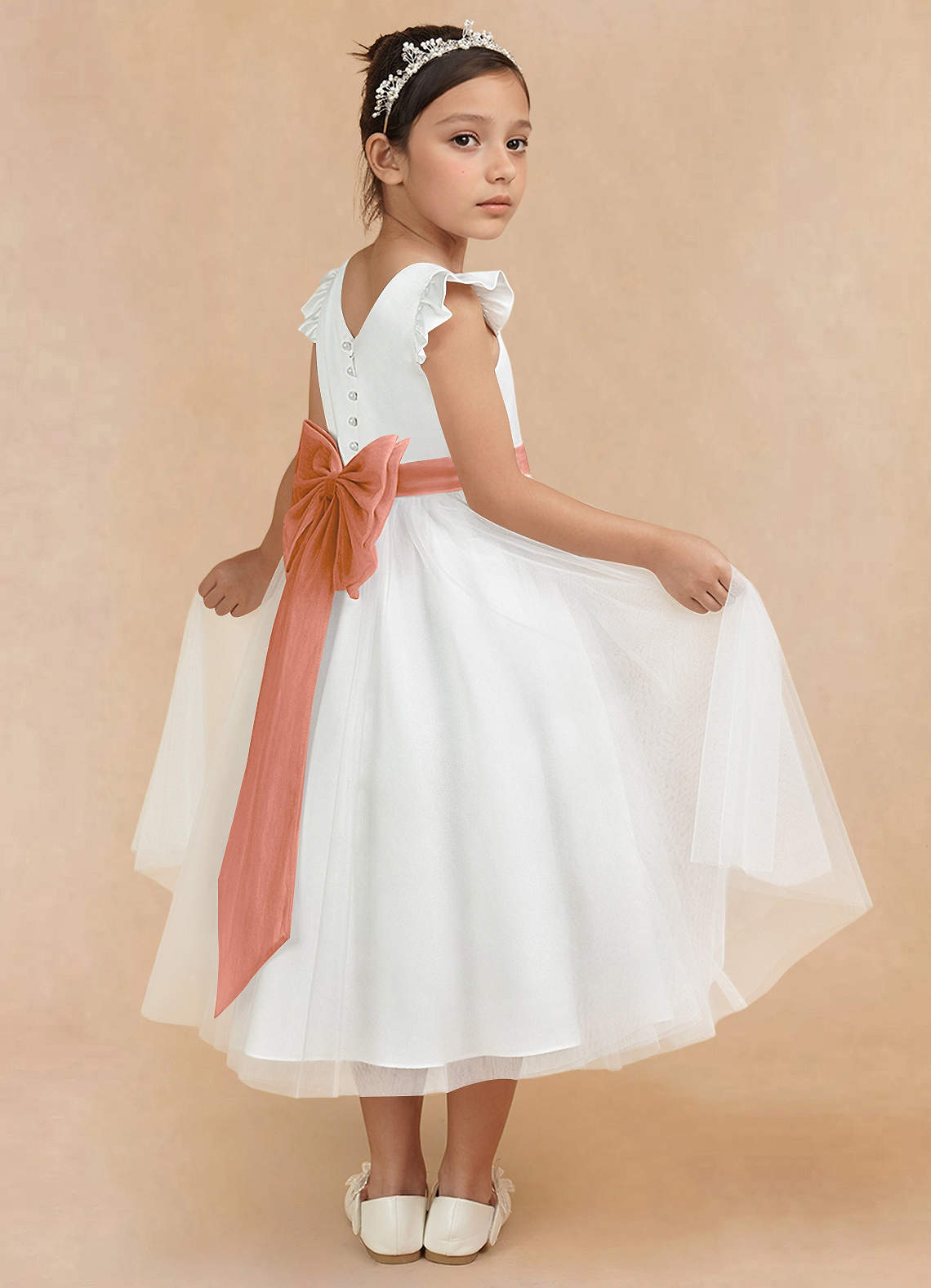 Azazie Hemi Flower Girl Dresses Ivory Mai Tai A-Line Bow Tulle Dress image1