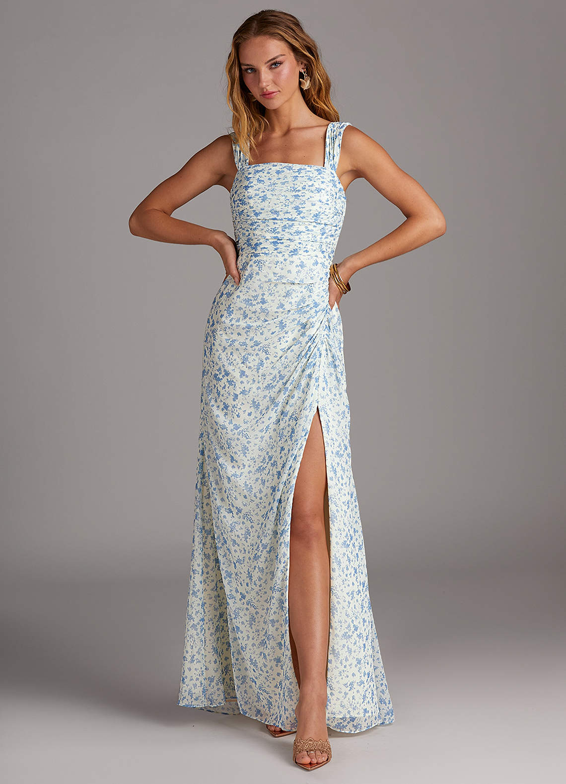 Azazie Jesaphine Blue And White Ditsy Floral Chiffon Bridesmaid Dresses |  Azazie