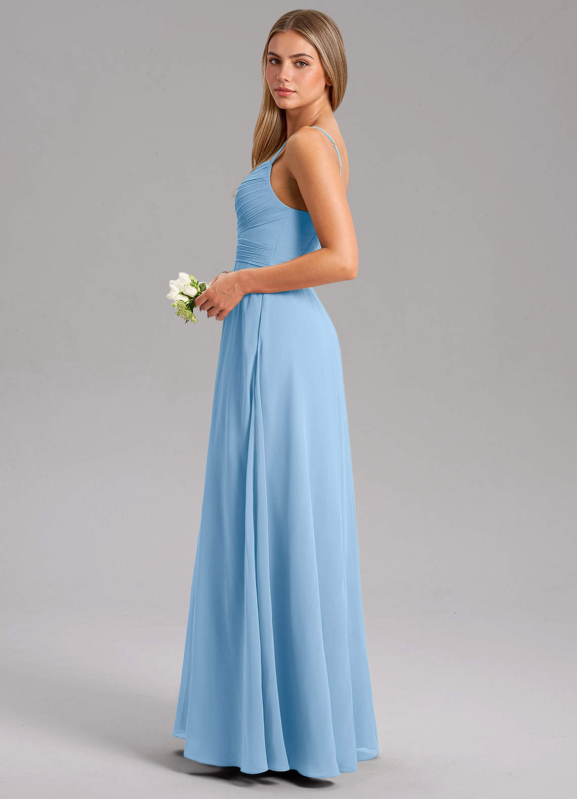 Azazie A-Line V-Neck Floor-Length Chiffon Bridesmaid Dresses - Powder Blue