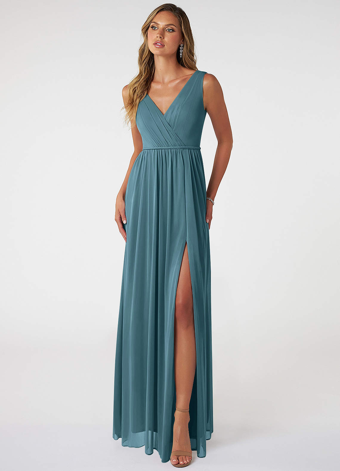 Azazie Tanicia Bridesmaid Dresses Bermuda A-Line V-Neck Pleated Mesh Dress image1