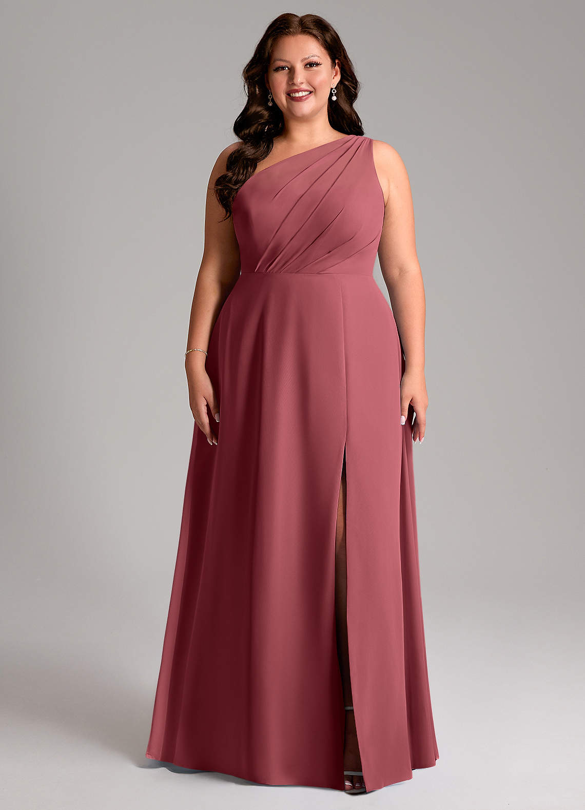Azazie Phaedra Bridesmaid Dresses Merlot A-Line One Shoulder Chiffon Dress image1