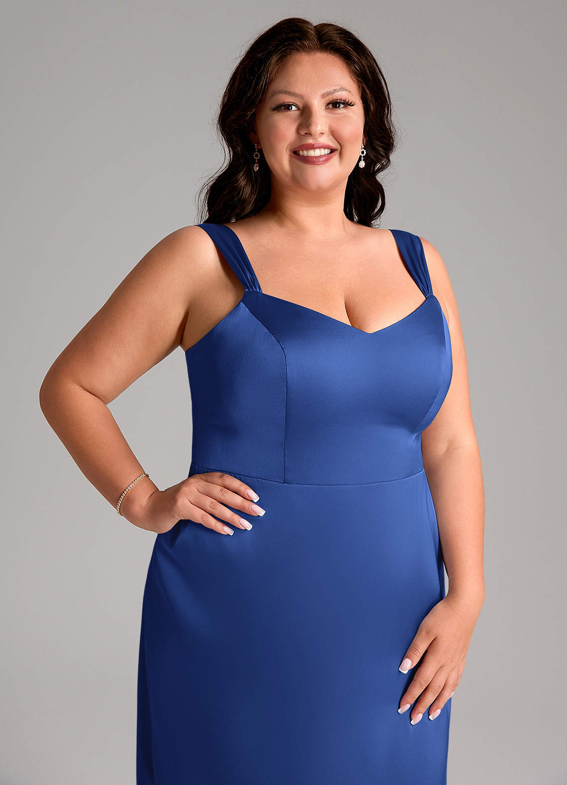 Azazie Sheath V-Neck Floor-Length Stretch Satin Bridesmaid Dresses - Royal Blue