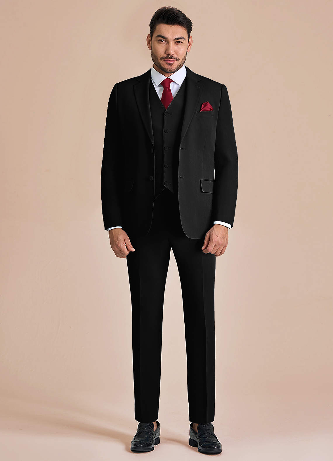 front James Black Structured Stretch 3-piece suit