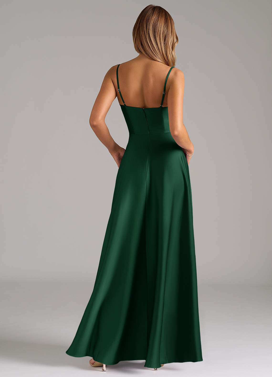 Azazie Elle Bridesmaid Dresses Dark Green A-Line Pleated Stretch Satin Dress image6