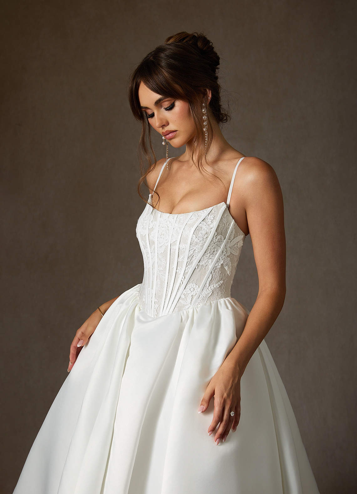 Azazie Mirabeth Wedding Dresses Diamond White Ball-Gown Strapless Lace Dress image8
