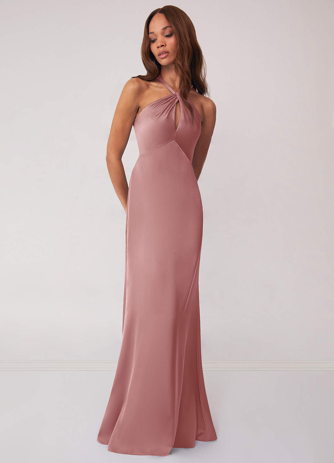 Barbie ♥ Azazie Bridesmaid Dresses Dusty Rose Sheath Stretch Satin Dress image3