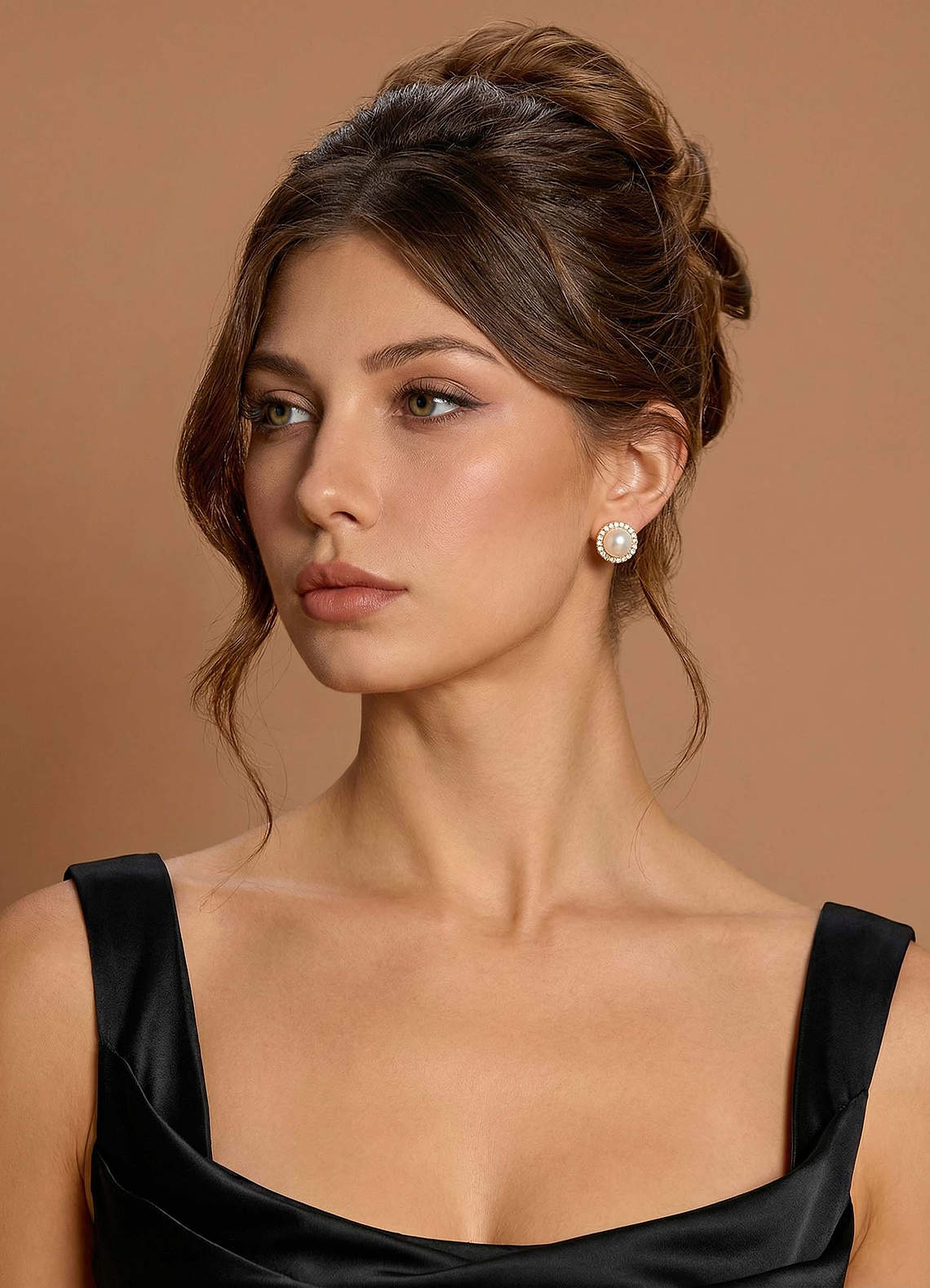 front Pearl Halo Stud Earrings