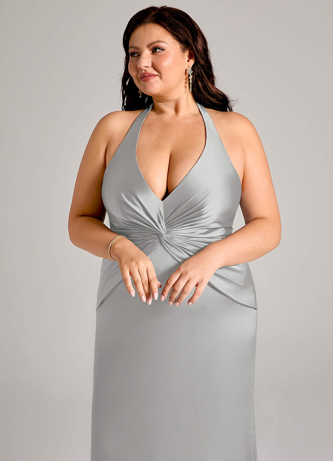 Azazie Valerie Brudtärnklänningar Klä av Sjöjungfru i Stretch Satin Plisserad Silver image12