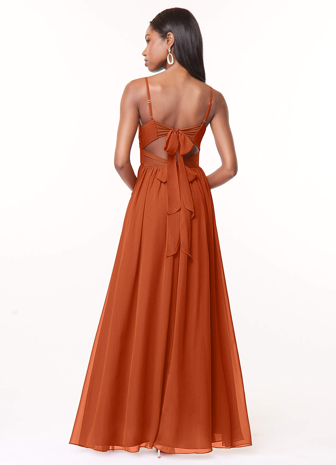 Azazie Zeya Bridesmaid Dresses Burnt Orange A-Line V-Neck Pleated Chiffon Dress image2