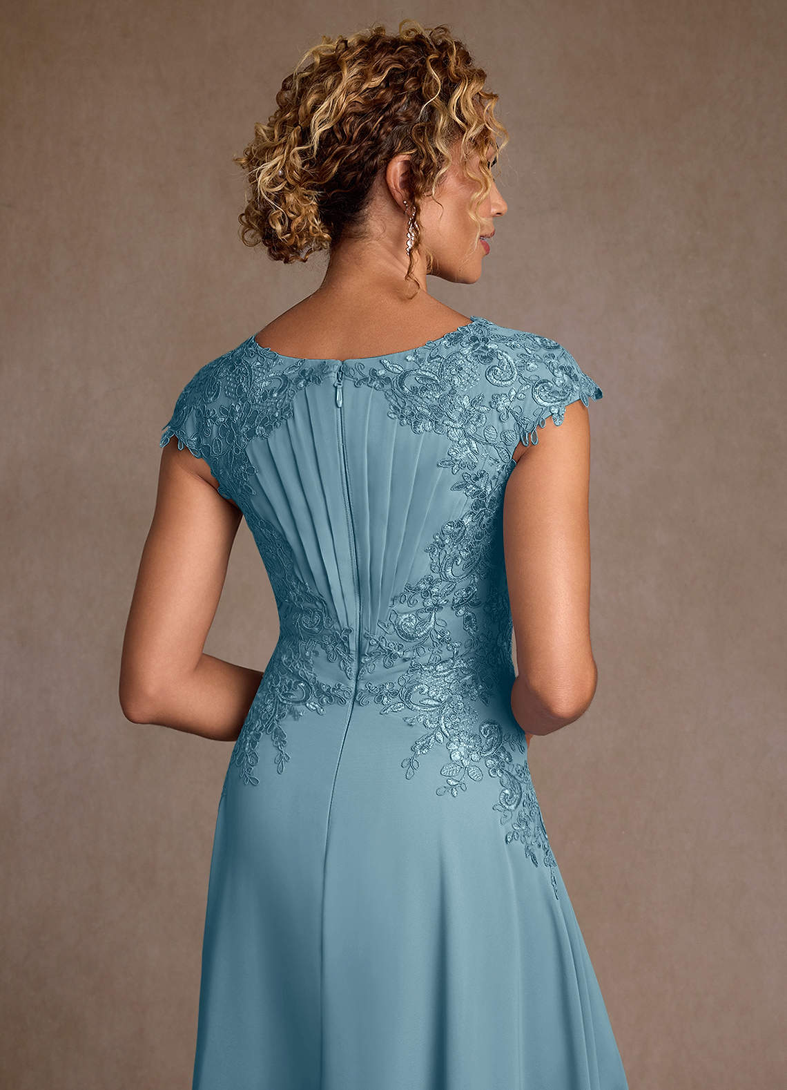 Azazie Christi Mother of the Bride Dresses Moody Blue A-Line Lace Chiffon Dress image5
