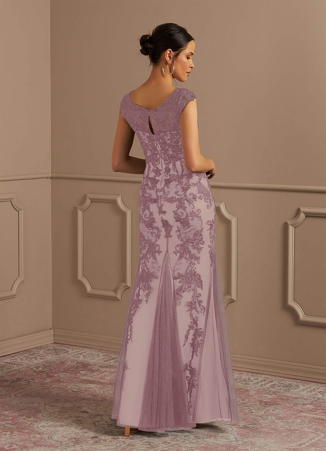 A-Line Pleated Tulle Floor-Length Dress Cinnamon Rose