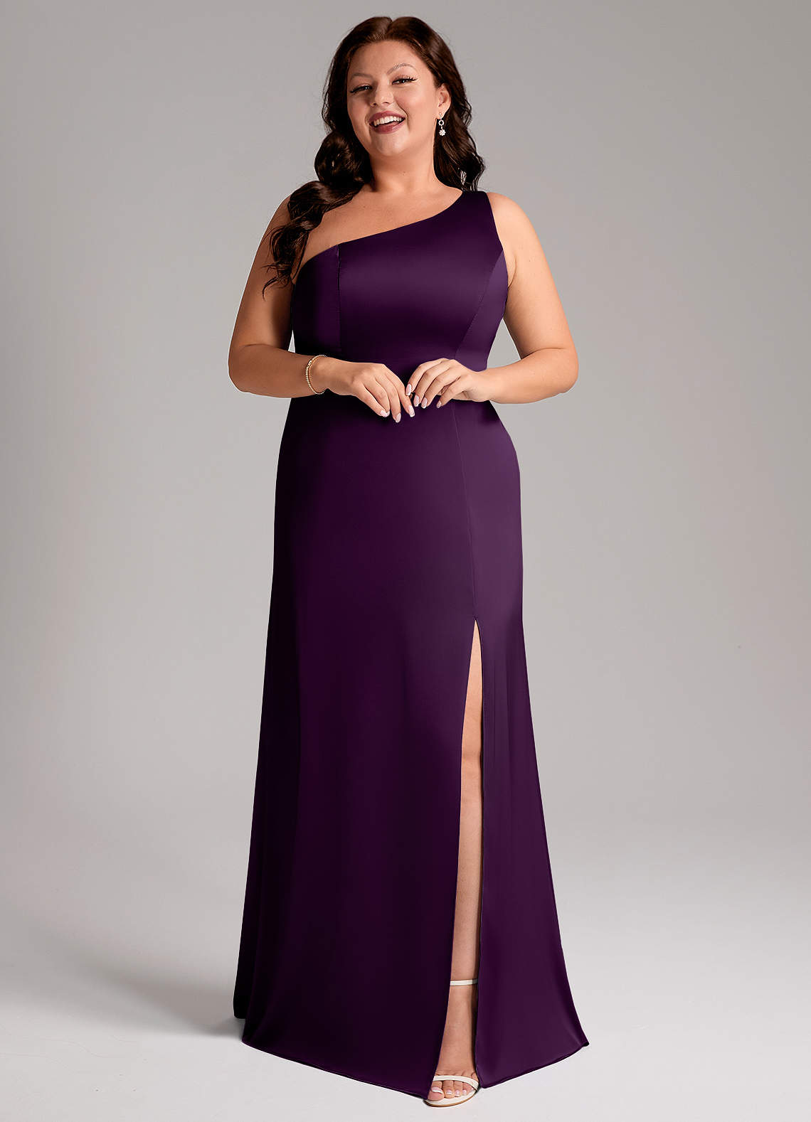 Azazie Phaedra Grape Stretch Satin Bridesmaid Dresses | Azazie