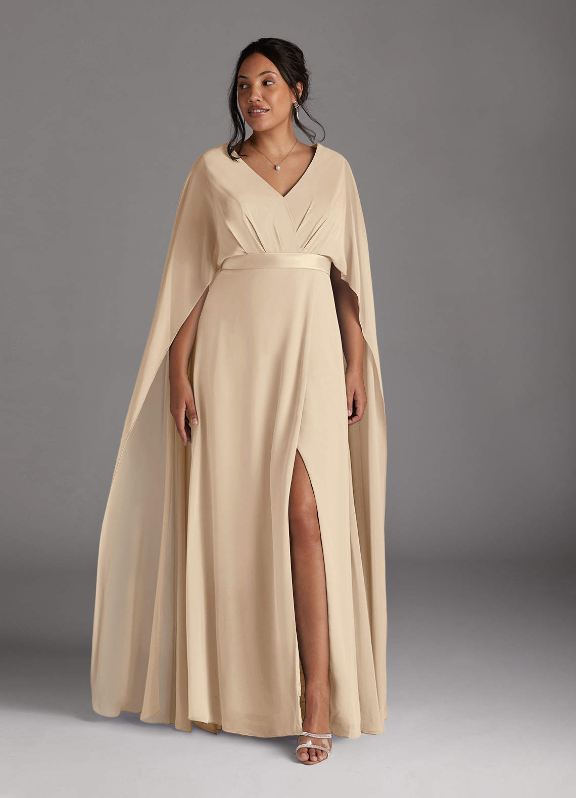 Azazie Isa Mother of the Bride Dresses Champagne A-Line V-Neck Pleated Chiffon Dress image2