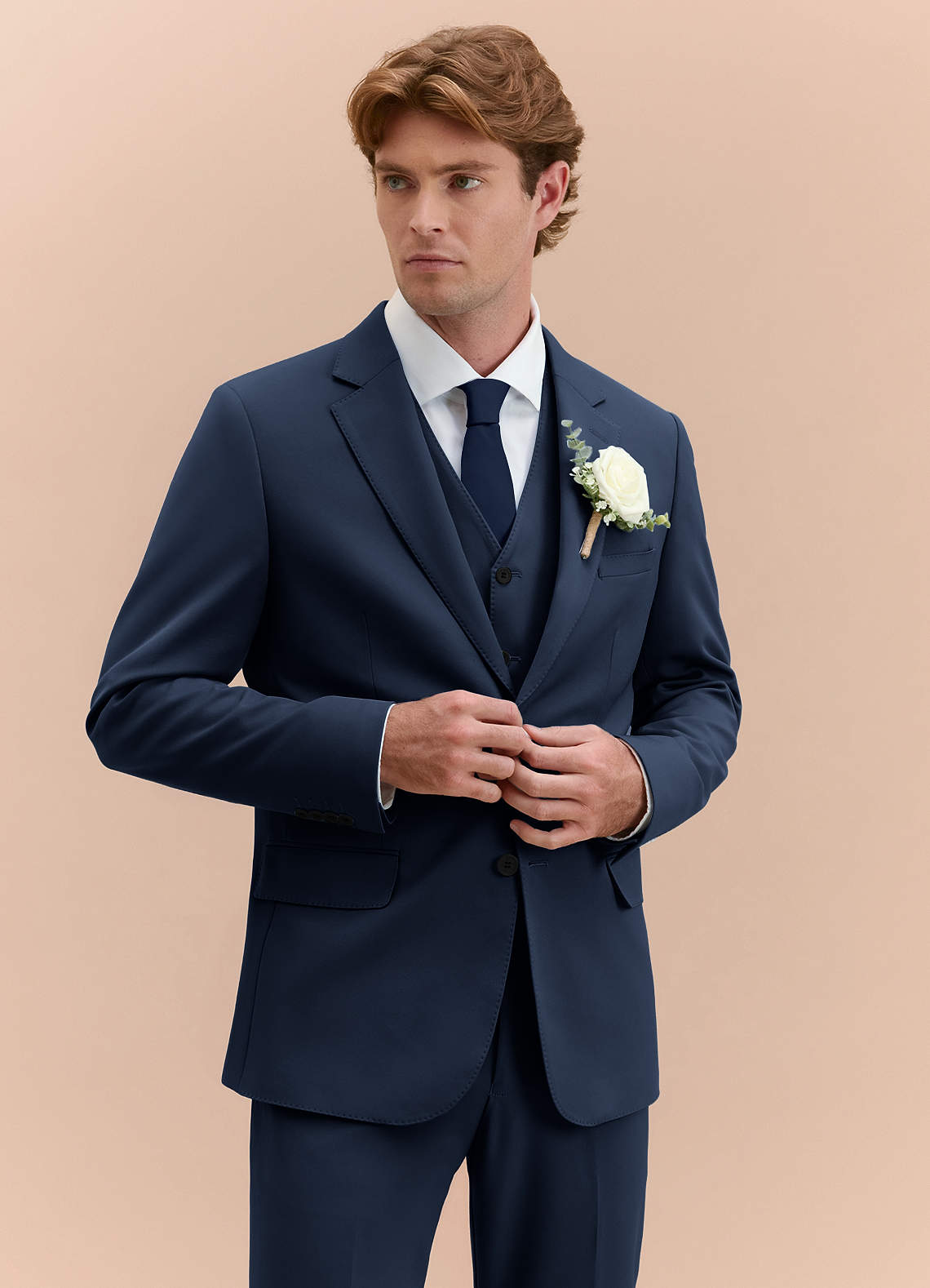 front James Dark Navy Structured Stretch 3-piece suit